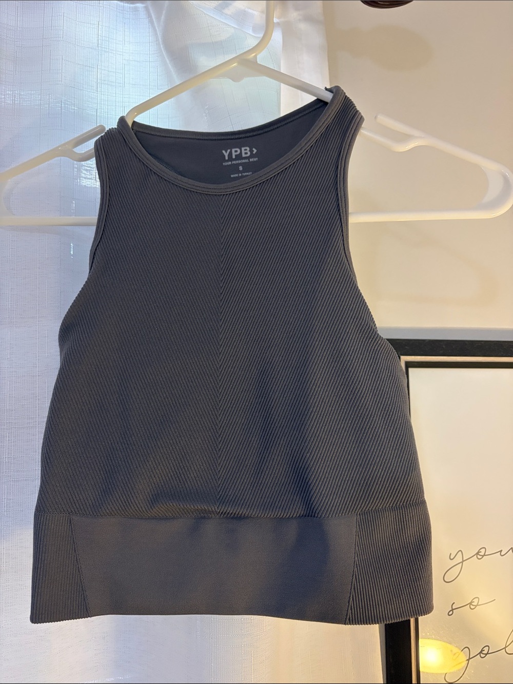 Black Ribbed High-Neck Workout Crop Tank